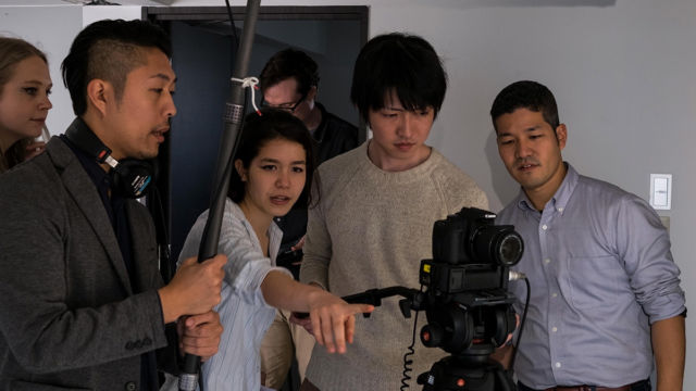 The director explains the shot on Making the Short FIlm Group of students on Making the Short Film